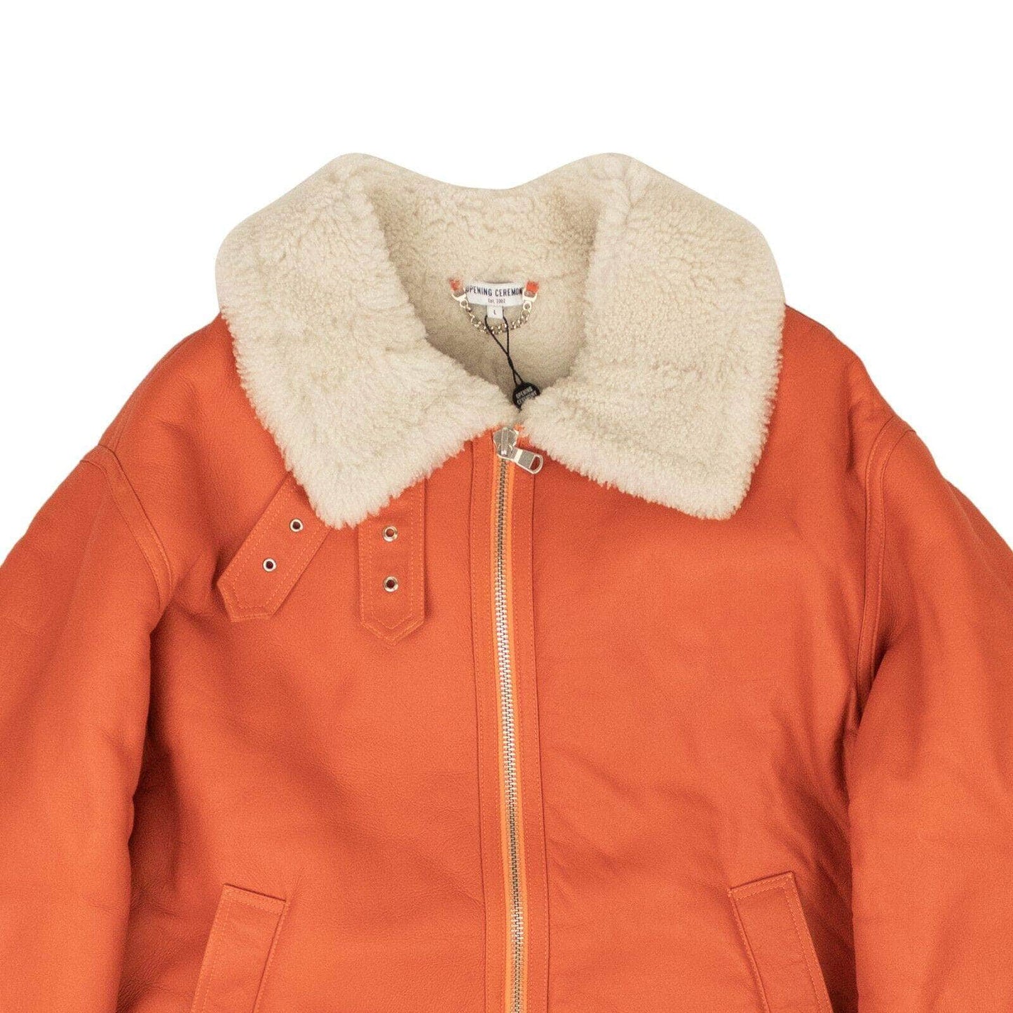 Orange Shearling Zip-Up Short Jacket