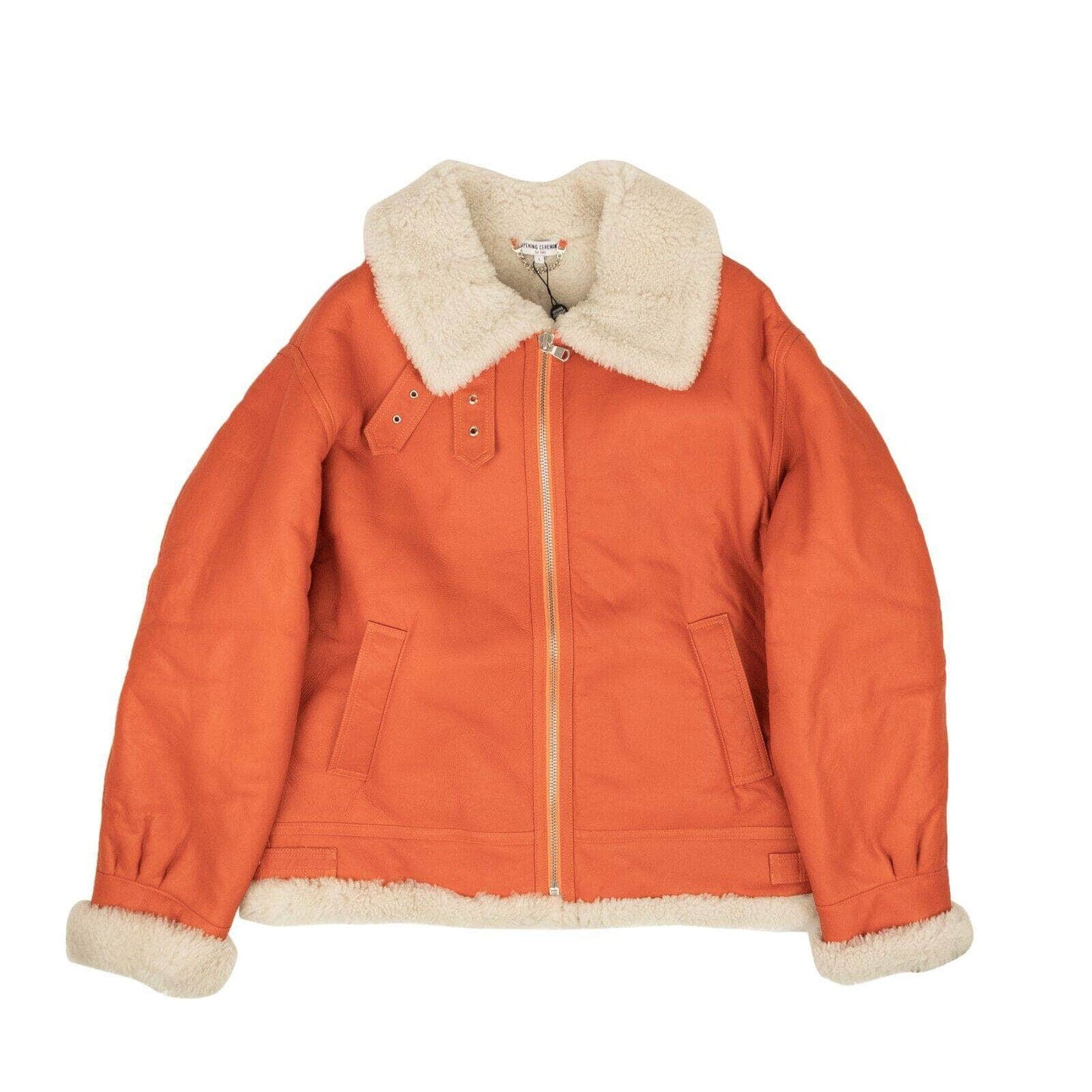 Orange Shearling Zip-Up Short Jacket