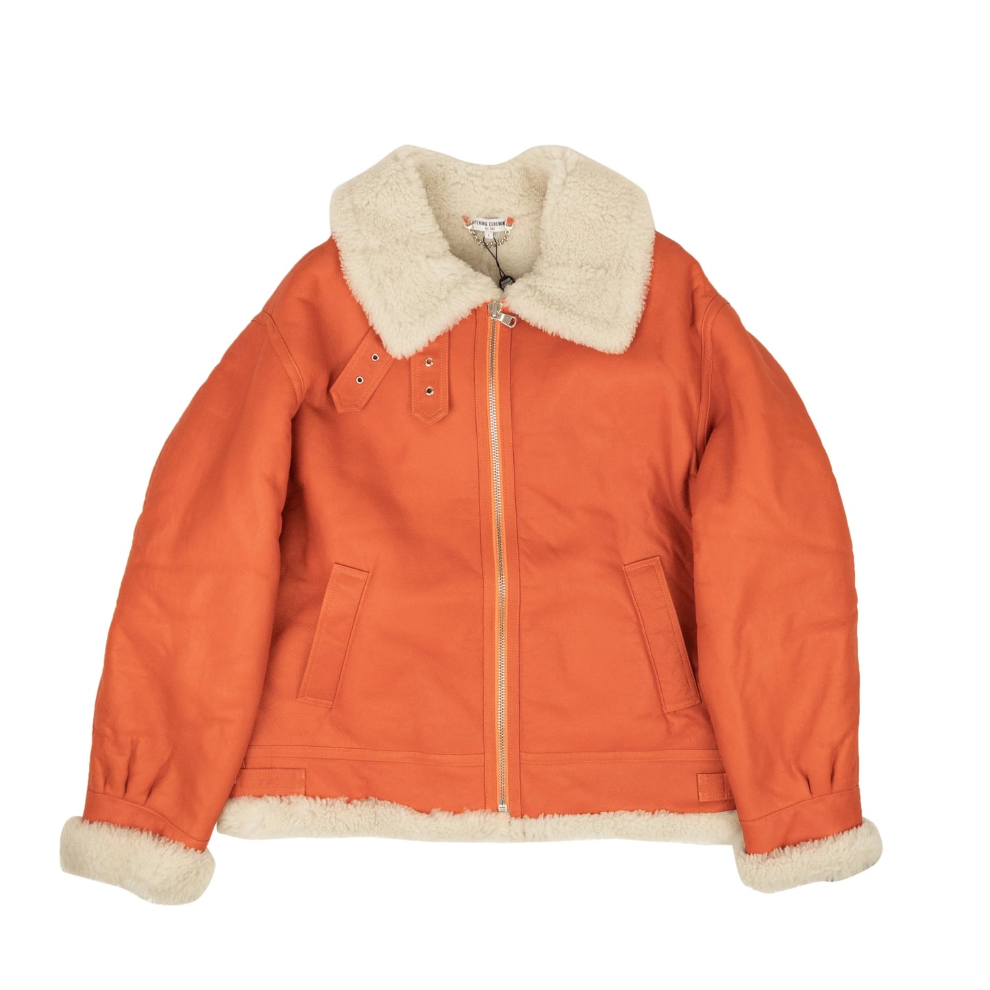 Orange Shearling Zip-Up Short Jacket