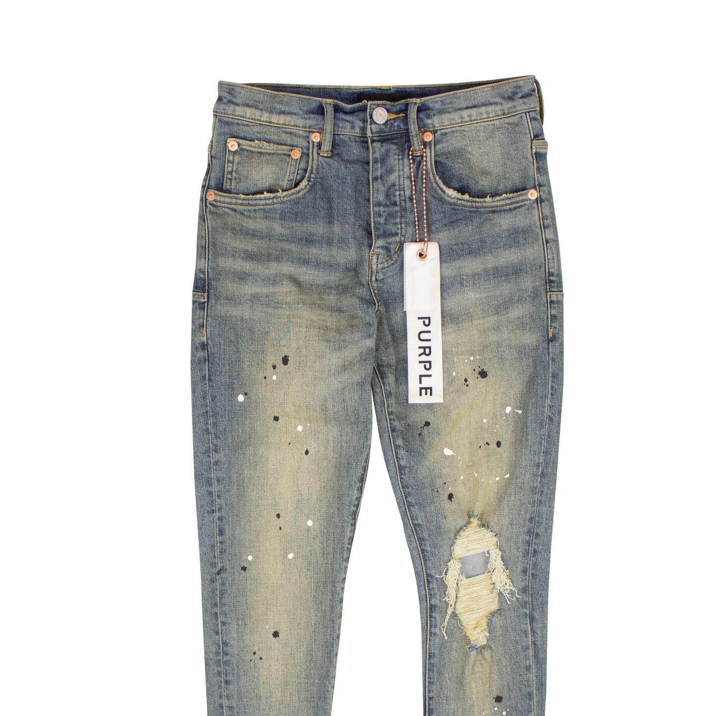 Mid Rise Destroy Paint Jeans